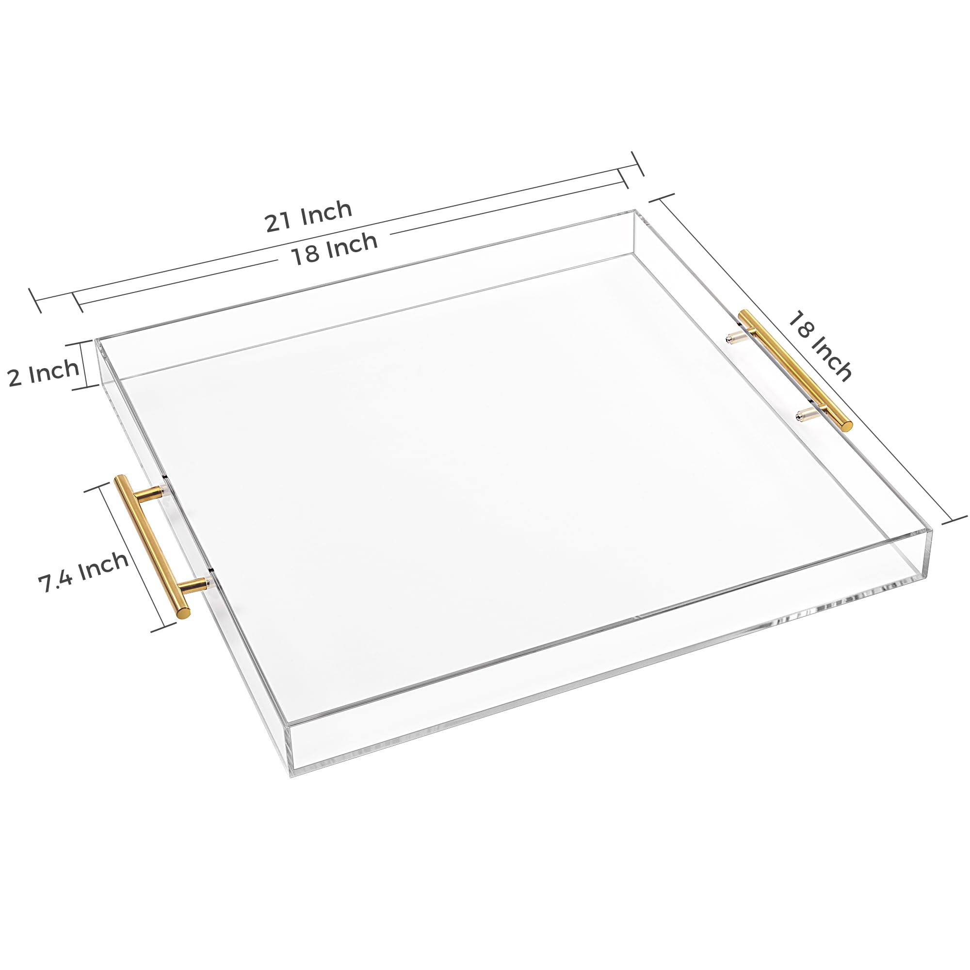 Extra Large Clear Acrylic Serving Tray (18  18 Inches) With Gold Handles Spill Proof Acrylic Over Size Big Decorative Tray Organ