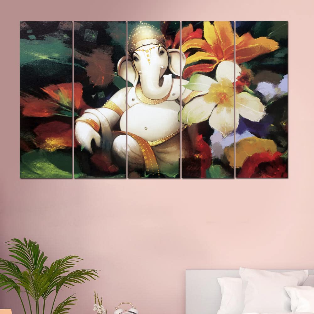 Maxstone Big Size Multiple Frames Lord Ganpati Wall Art Painting (Multicolour, 50 x 30 Inches) Photo Frame for Living Room, Bedr