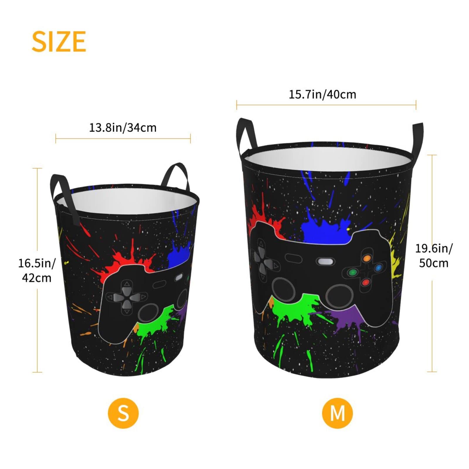 Gbuzozie Game Joystick Round Laundry Hamper Gaming Storage Basket Toys Clothes Organizer Bin For Home Bathroom Bedroom Dorm Nurs