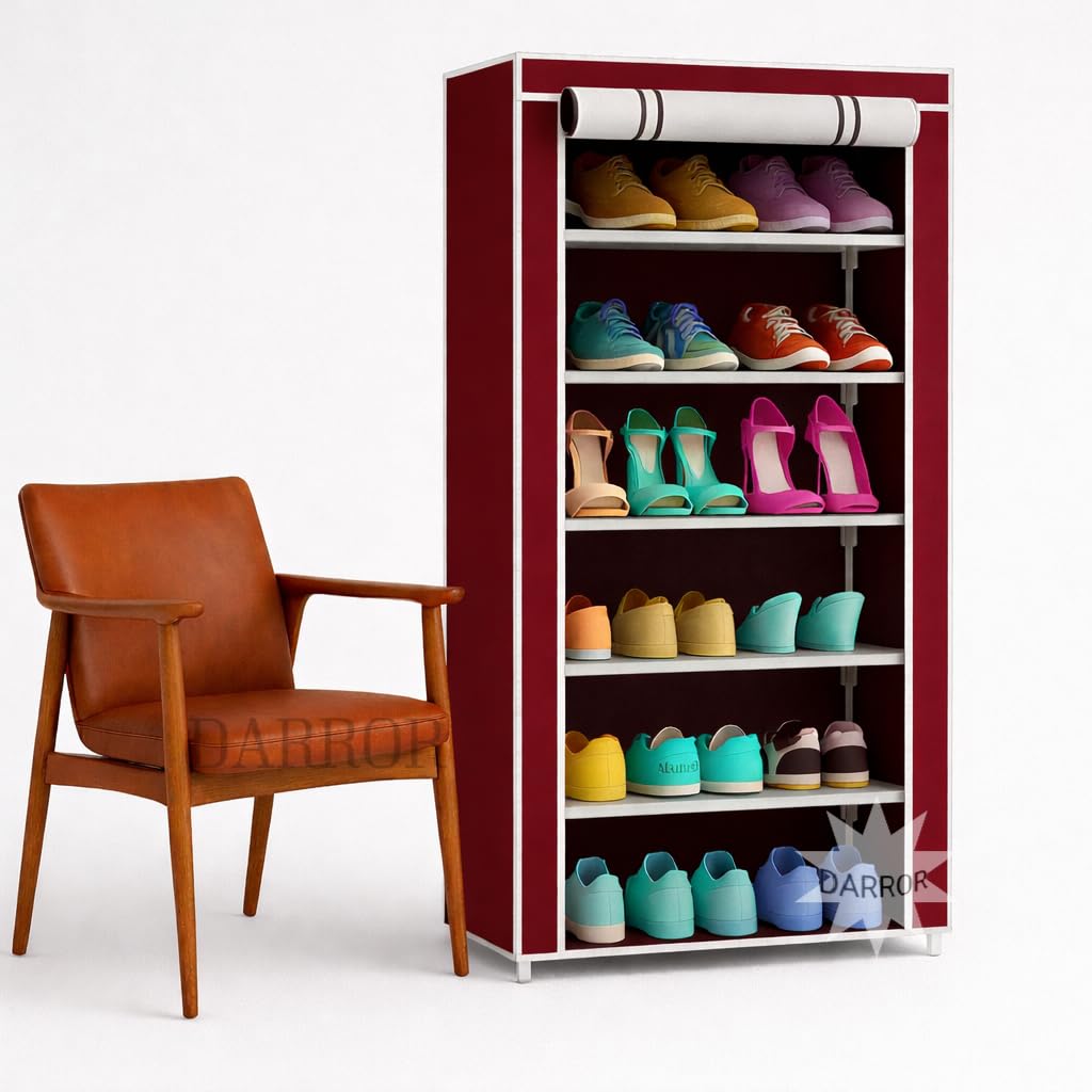 Darror 6Layer Plastic Shoe Rack  Durable Modular Storage Organizer Shelves For Shoes, Boots & Accessories (Maroon)