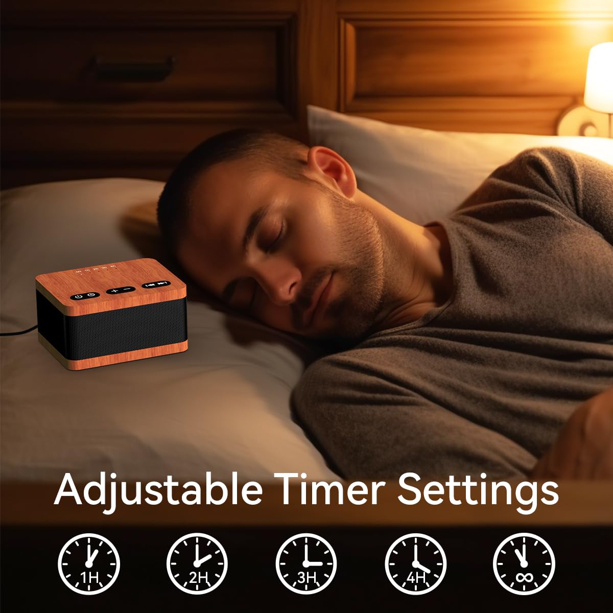 DailyBody White Noise Machine - 30 Soothing Sounds, 36 Volume Levels, 5 Timers, Memory Function - Wood Grain, Model DWN-Z3