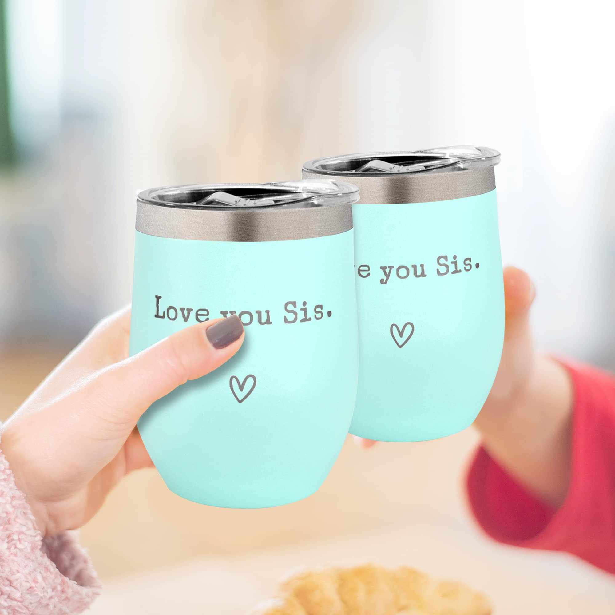 Show-Ya Sister Gift Cup - Mint, Pink, Silver - Stainless Steel Tumbler - 12 Oz - Insulated - Engraved - Reusable - Birthday, Chr