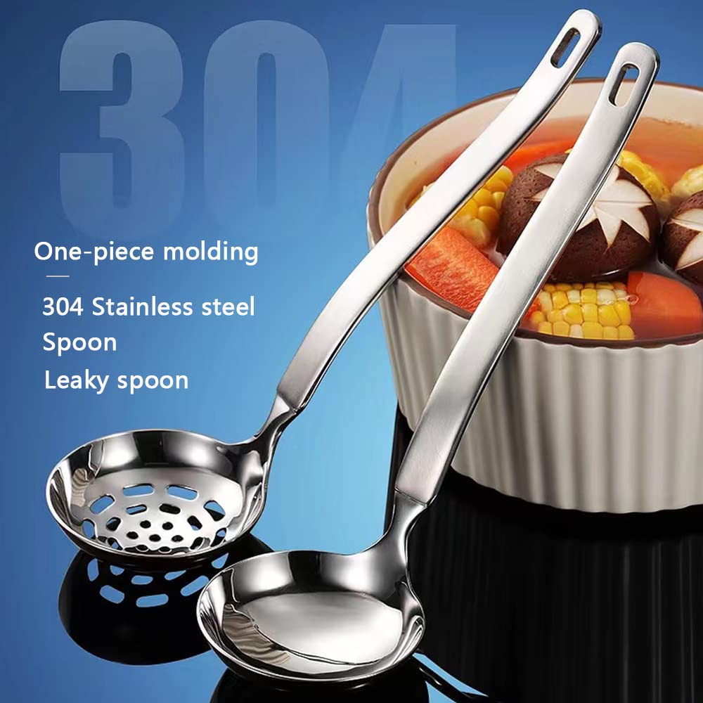 Collfa Soup Ladle Metal Sus304 Stainless Steel Ladles Spoon And Slotted Colander Spoon Set Small Soup Ladle With Holes Strainer