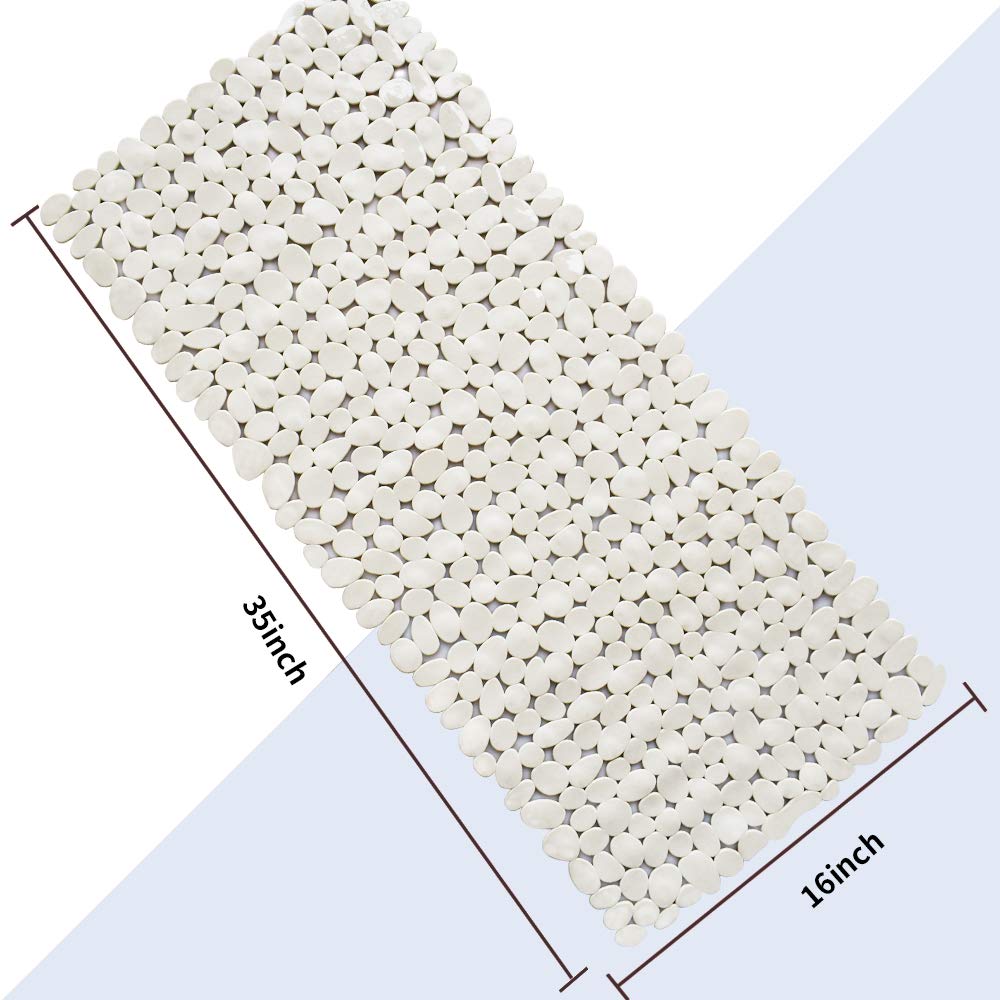 Songziming Bathtub Mat Non Slip Pebble Bath Shower Mat With Drain Holes, Suction Cups Mat For Tub (16'' W X 35'' L,Beige)