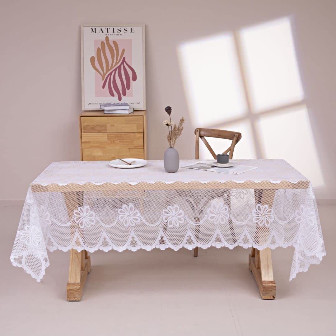 Gefeii White Lace Tablecloth Rectangular Crochet Linen Table Covers For Rectangle Table Oblong Vinyl Floral Lace Tablecloths 60'