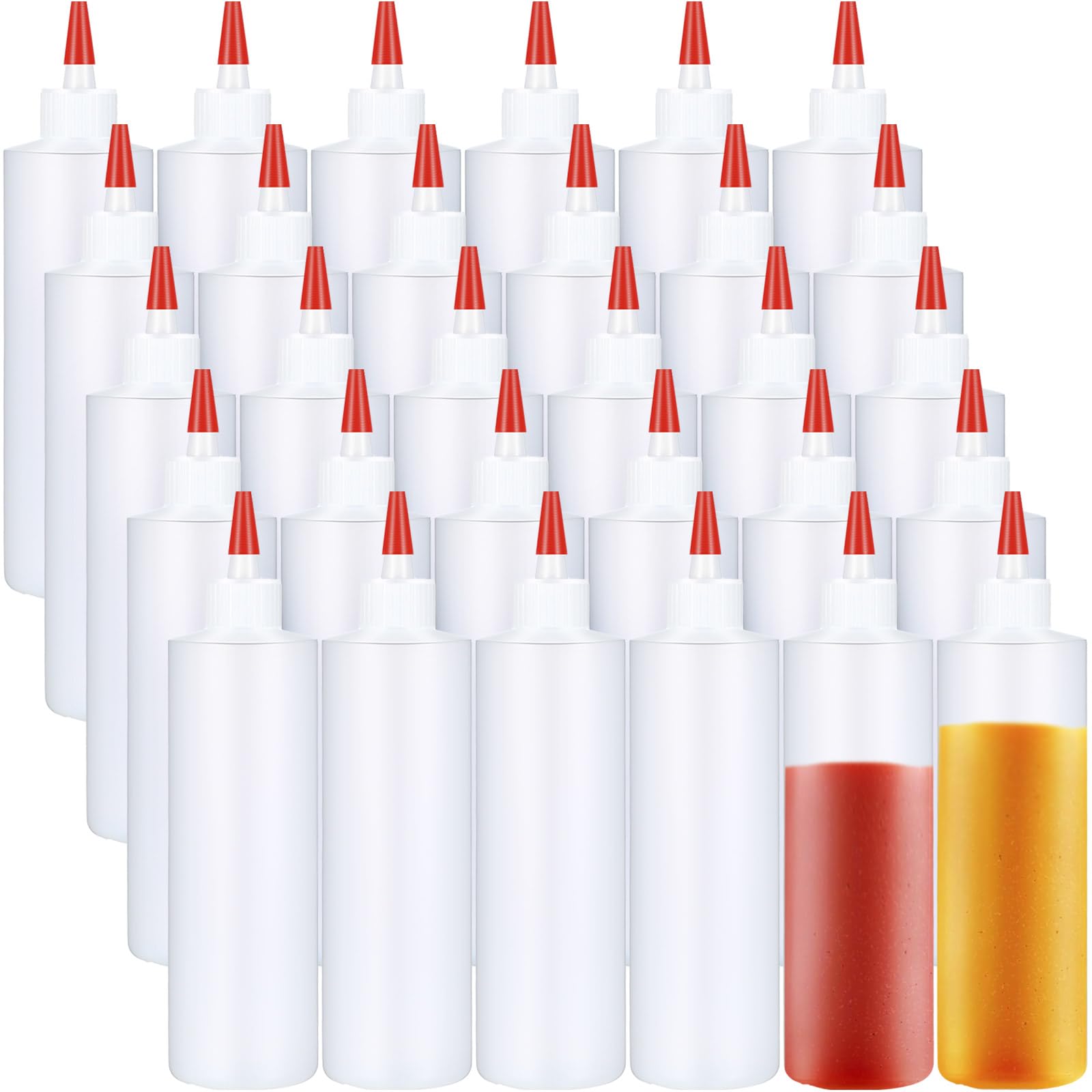Yaomiao 30 Pack 16 Oz Plastic Squeeze Bottles For Condiments Sauces Empty Leak Proof Squeeze Bottles Squirt Containers With Red