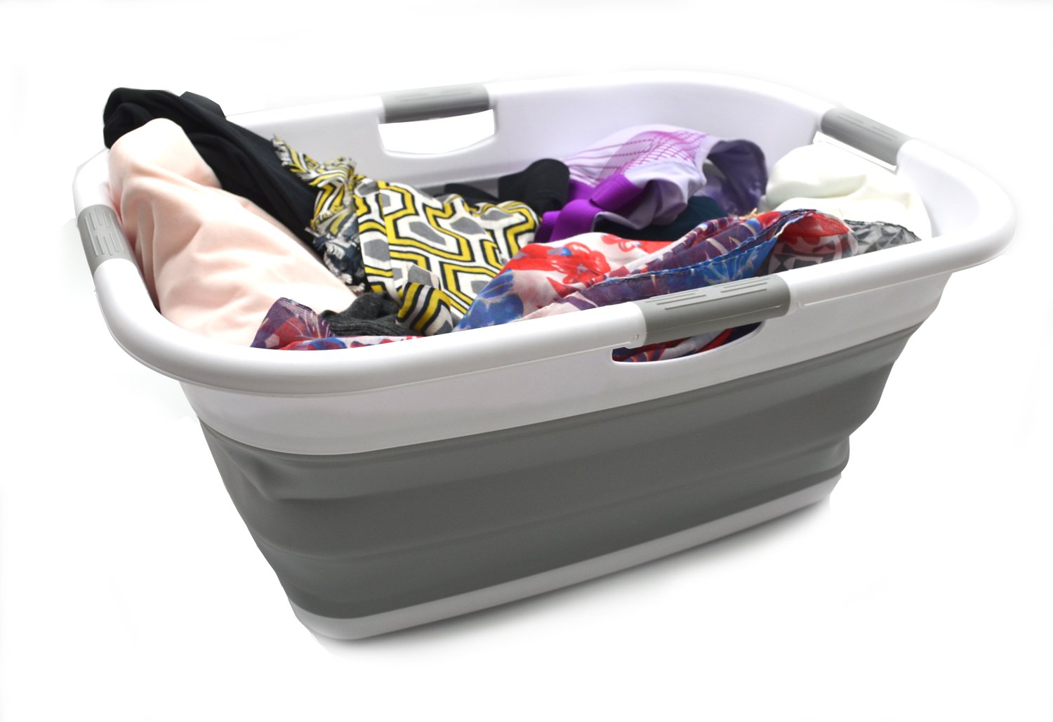Sammart 49L (12.9 Gallon) Collapsible 3-Handled Plastic Laundry Basket - Oval Tub - Portable Washing Tub-Space Saving Laundry Ha