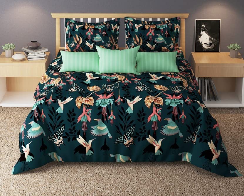 Laying Style160 TC Soft Glace Cotton Printed Single Size Elastic Fitted Bedsheet with 1 Pillow Covers (36x78x8 Inch, Multicolour