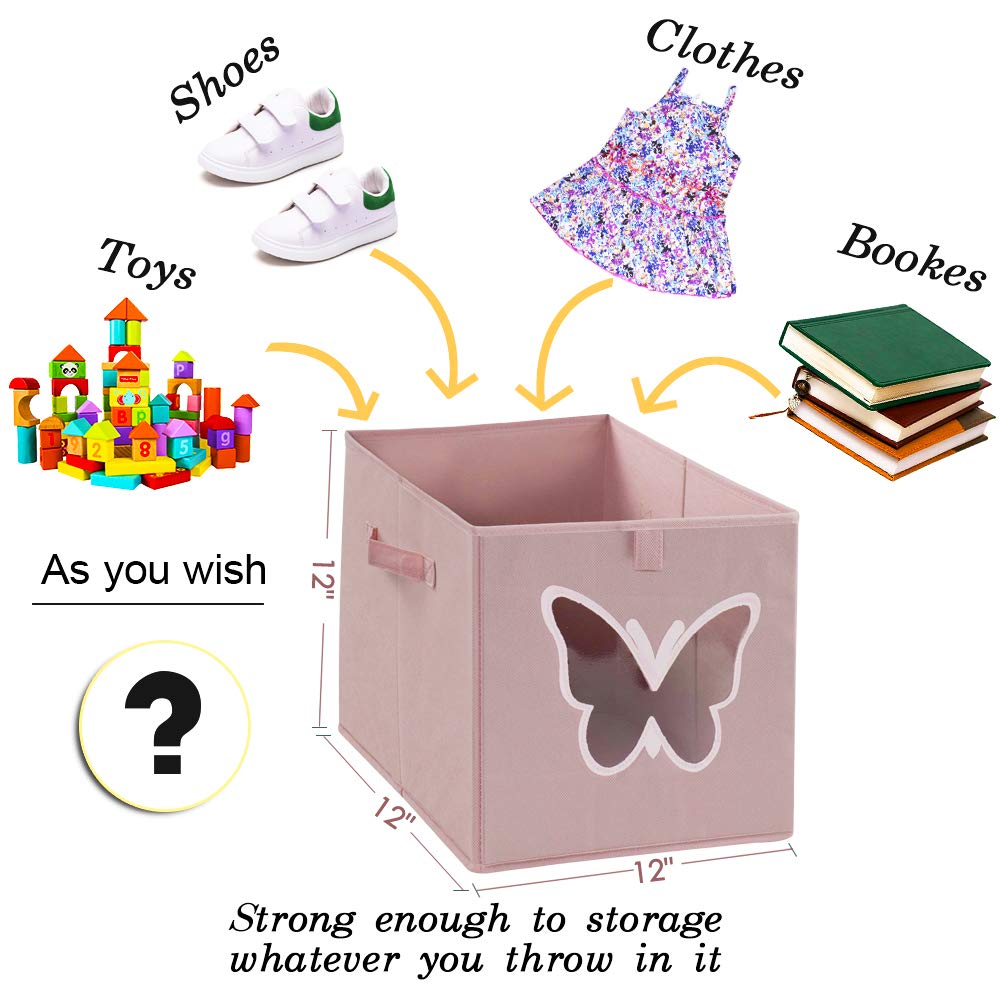 homyfort Cube Storage Bins Organizer Container 12x12 Foldable Storage Bins Basket with Clear Window for Pantry Closet Toys Bedroom-Butterfly Set of 4