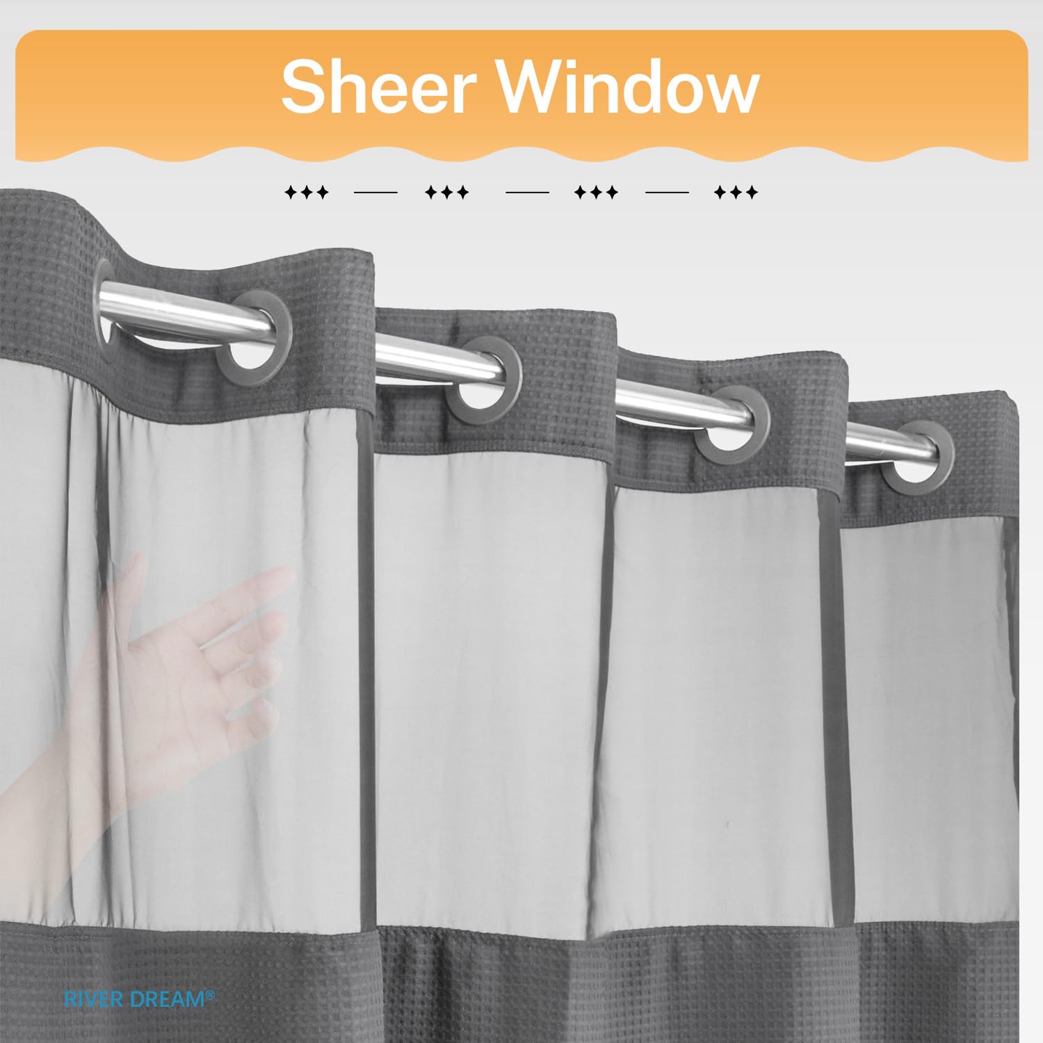 No Hooks Required Waffle Weave Shower Curtain with Snap in Liner - 71W x 74H Hotel Grade Spa Like Bath Curtain Gray