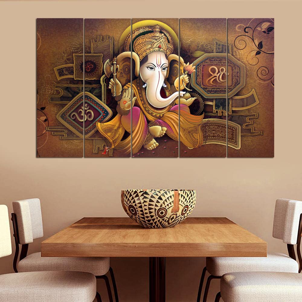 Maxstone Big Size Multiple Frames Ganesh ji Wall Painting for Living Room, Bedroom, Home, Office, Drawing Room, Hotels Decor Woo