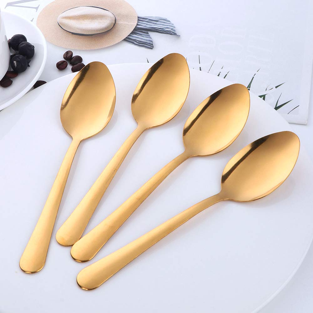 Gold Dinner Spoon 12-Piece Stainless Steel Dessert Spoon, Buy&Use 6.9 Inches Dinnerware Set