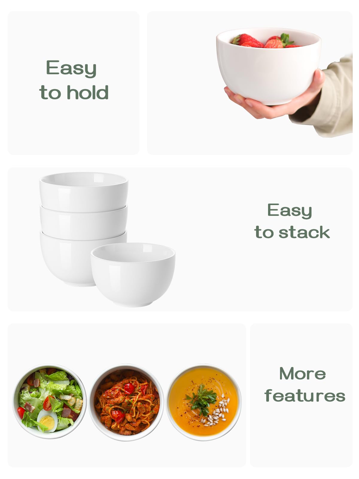 Dowan 5.8  Deep Soup Bowls & Cereal Bowls - 30 Ounces Large Bowls Set Of 4 For Kitchen - White Ceramic Bowls For Cereal, Soup,