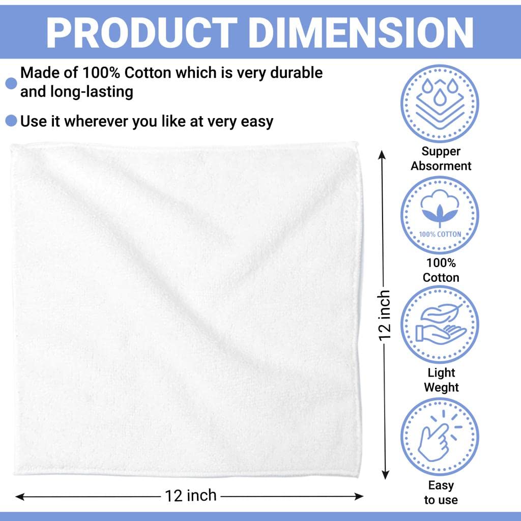 QUBA LINEN Wash Cloth Set - Pack of 24  100% Cotton - Flannel Face Cloths  Highly Absorbent and Soft Feel Fingertip Towels (12x12 Pack of 24)
