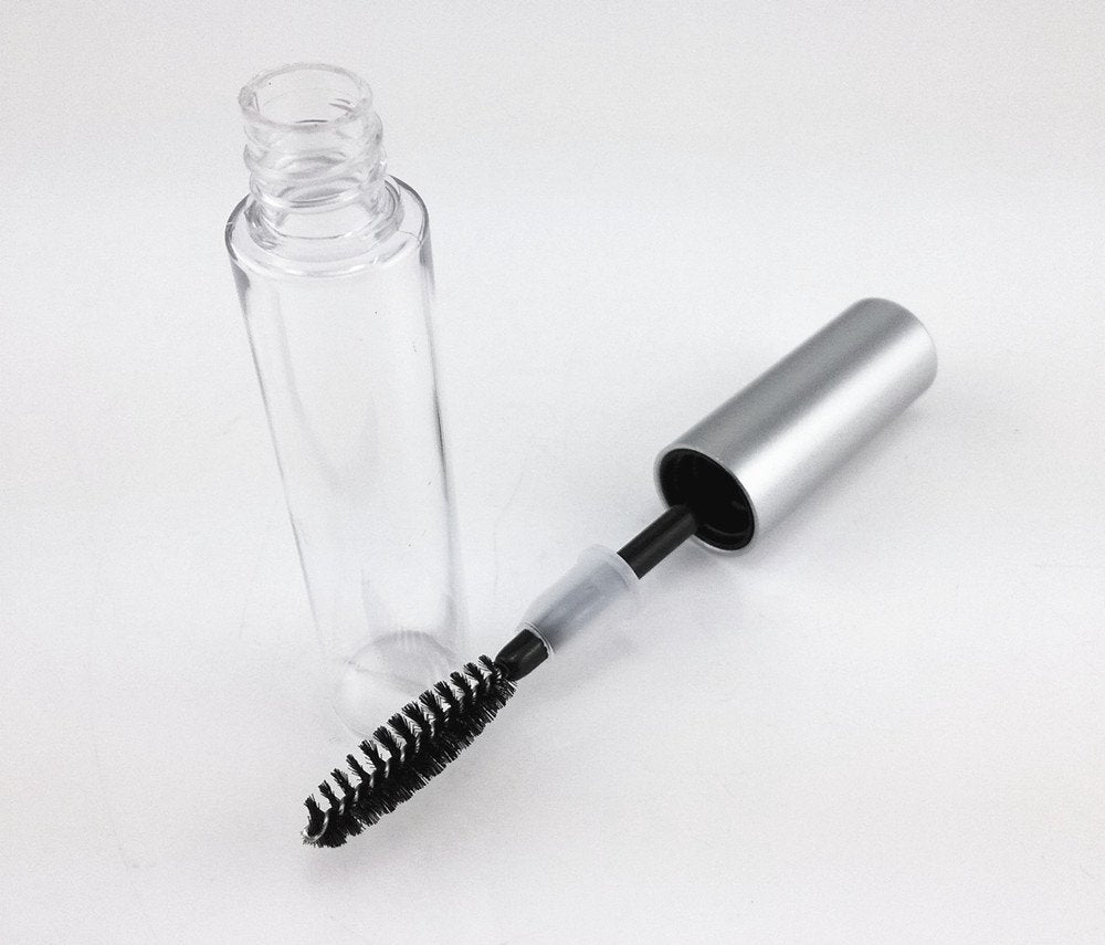 Yueton 5Pcs 10Ml Portable Empty Eyelashes Mascara Vials Bottle Tube Container With Brush For Travel And Home (Silver Cap)