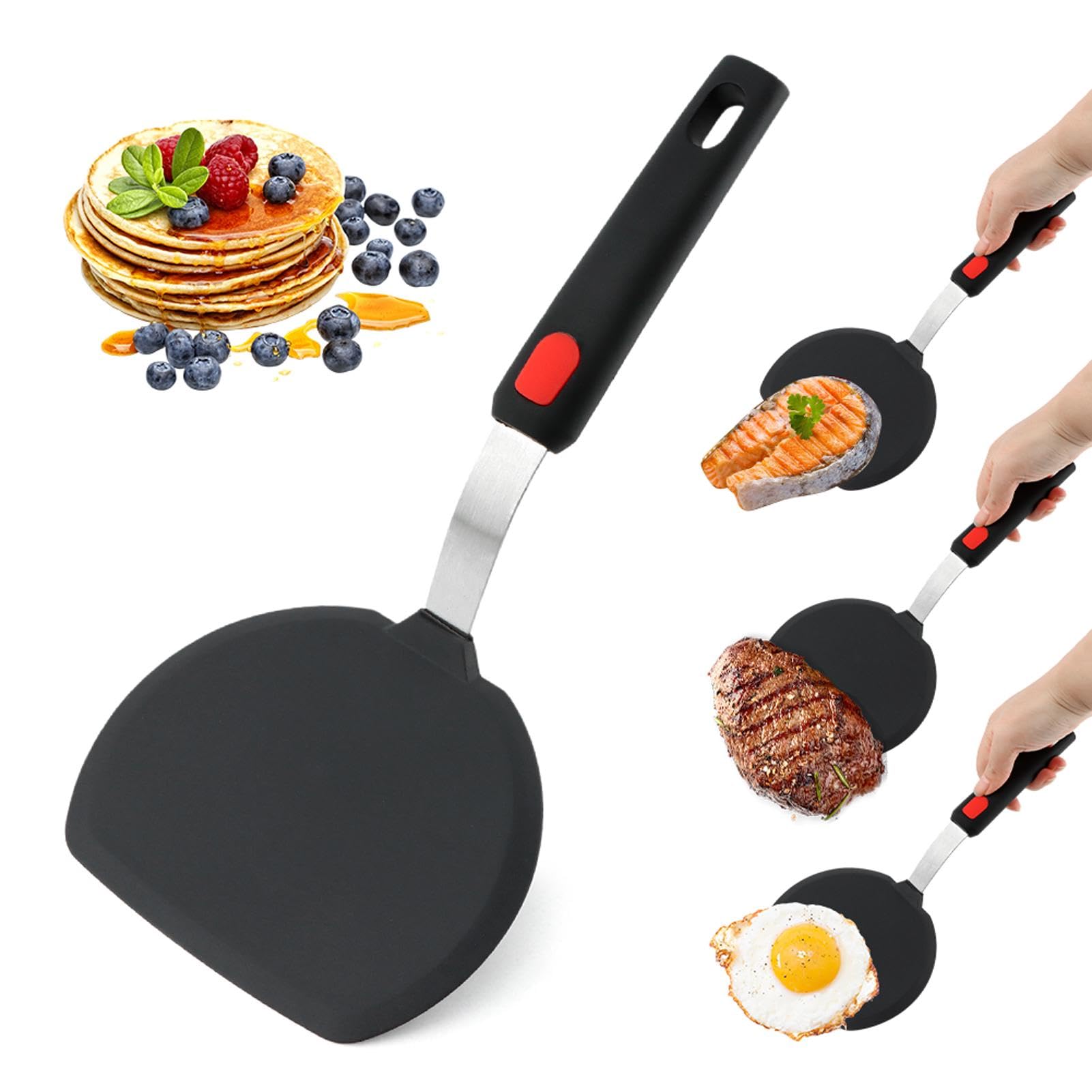 Silicone Pancake Spatula Turner, Heat Resistant Pancake Flipper with Handle