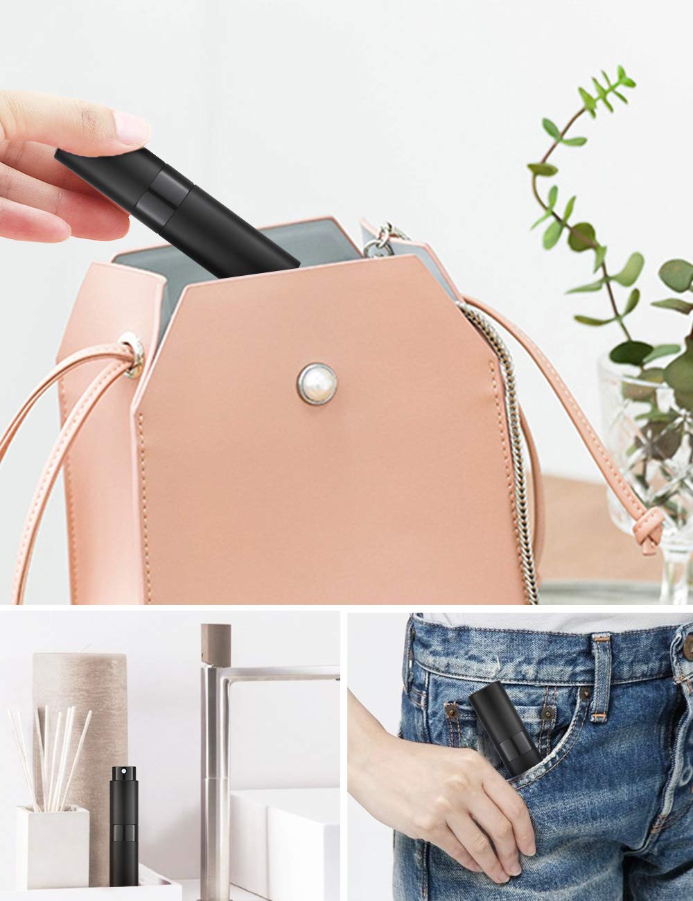 Lisapack 8ML Atomizer Perfume Spray Bottle for Travel  Empty Refillable Cologne Dispenser  Portable Sprayer (Matte Black)