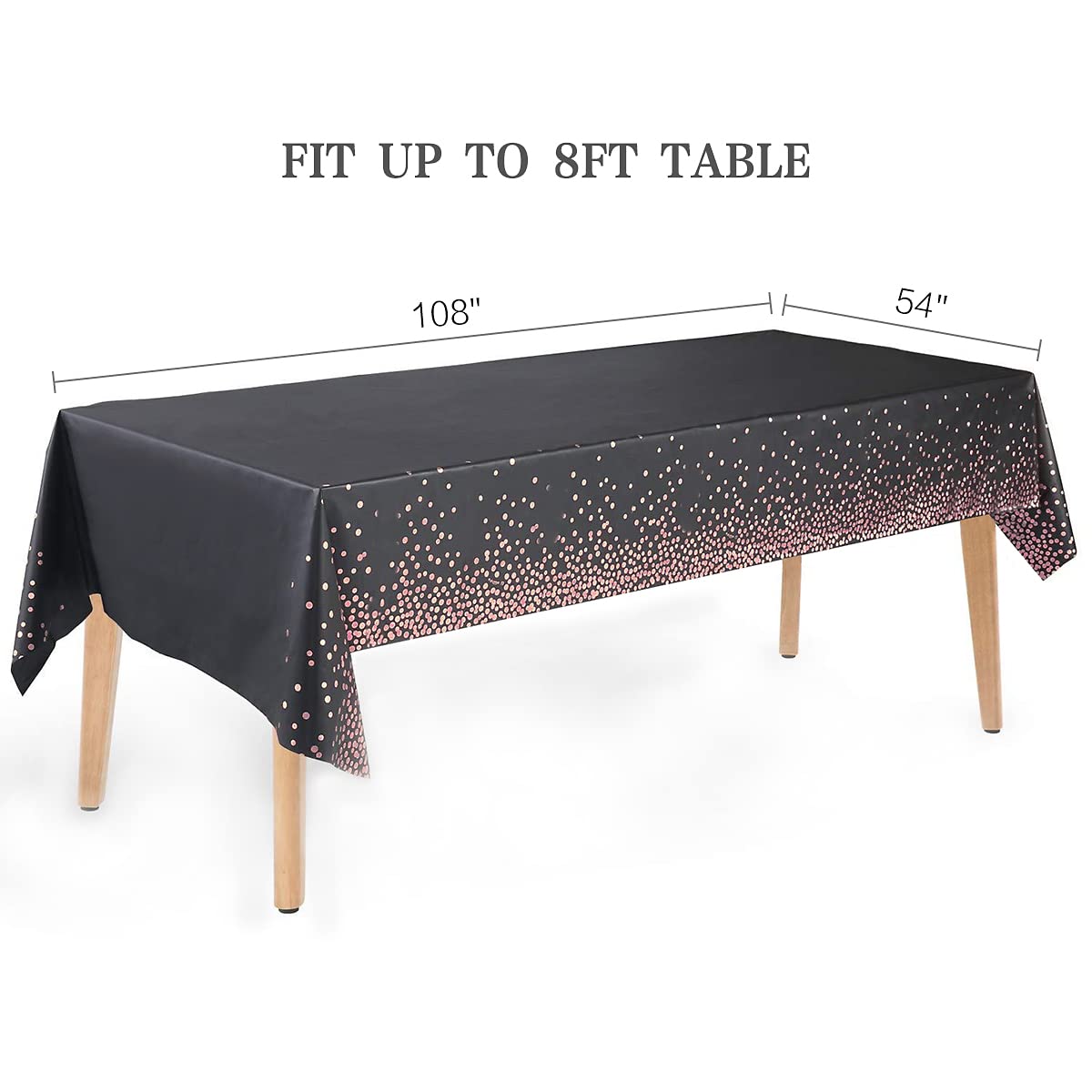 Jepeux 2 Packaging Black And Rose Gold Plastic Tablecloth, 54  ''X108 Rectangular Disposable Dot Table Cover, Suitable For Birth