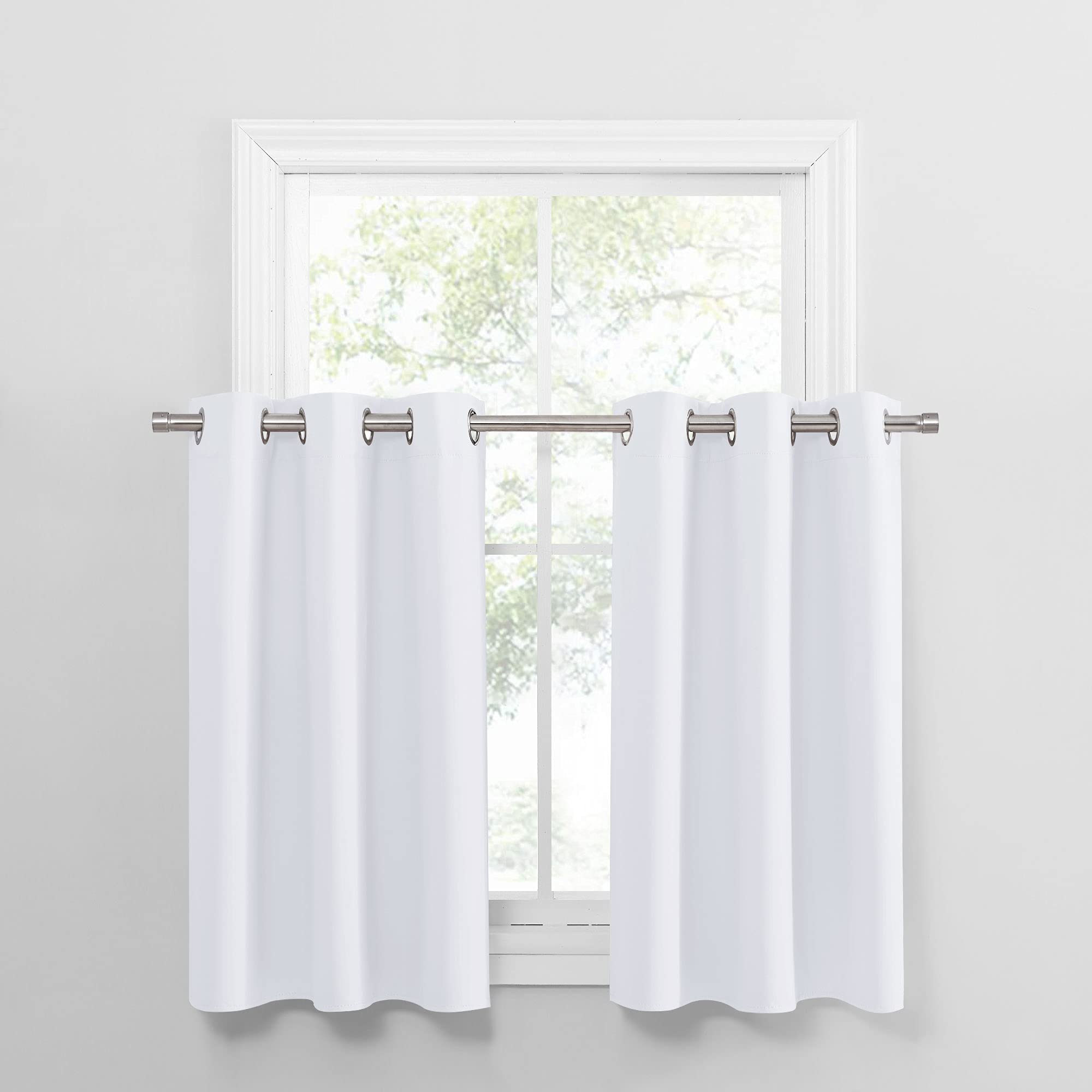 PONY DANCE Pure White Room Darkening Curtains - Energy Saving Drapes for Small Windows in Kitchen, Bedroom, and Bathroom | 2 Pan