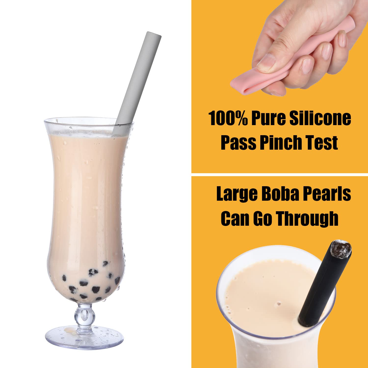 Alink Reusable Silicone Boba Straws, Extra Large Bubble Tea Smoothie Straws For Popping Tapioca Pearl, Pack Of 4 With Cleaning B