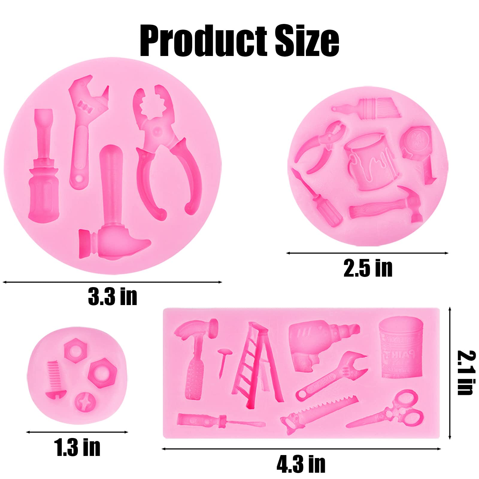 Hand Tools Silicone Molds 4 Pcs, Mini Construction Tools Chocolate Fondant Molds For Cupcake Toppers Mini Cake Decorating Candy
