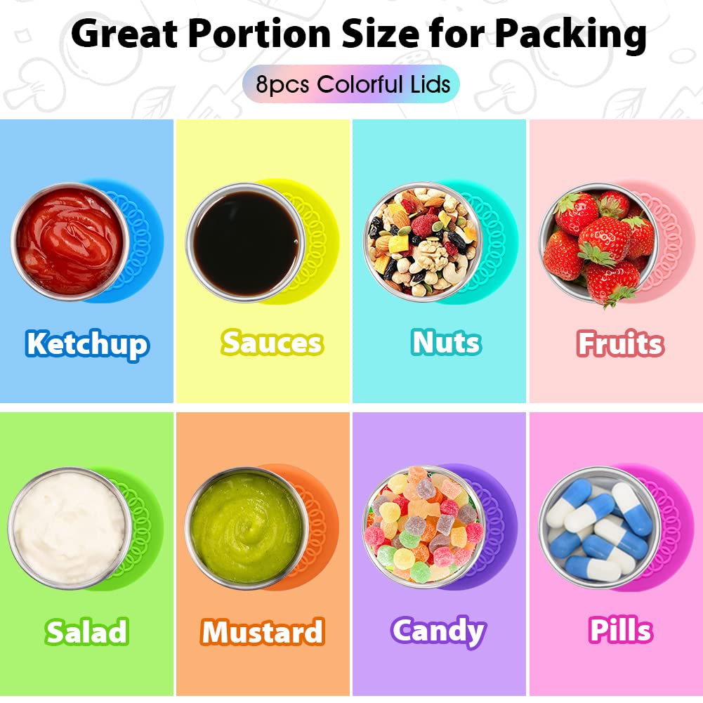 Hydream 8Pack Salad Dressing Containers To Go,2.4Oz Small Condiment Containers With Lids, Stainless Steel Condiment Cup Dipping