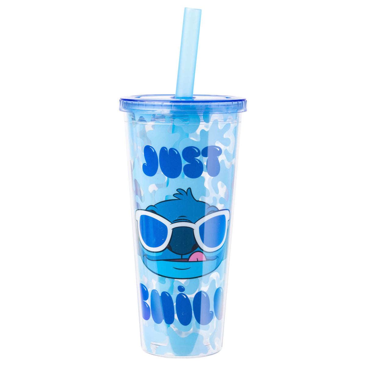Silver Buffalo Disney Lilo And Stitch Cool Sunglasses Just Chill Plastic Boba Tumbler With Lid And Straw, 24 Ounces