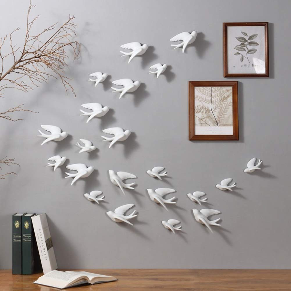 Dorlotou Pair Ceramic Sparrows Swallows Birds Dove White Wall Mounted Decor Hanging for Bathroom Livingroom Garden Wall Sculptur