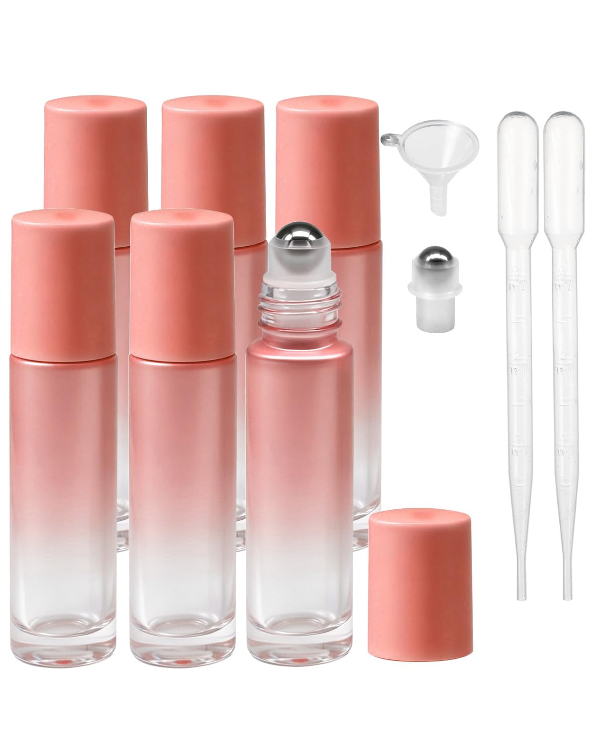 VINMAL 6Pcs 10ml Pink Frosted Glass Roller Bottles