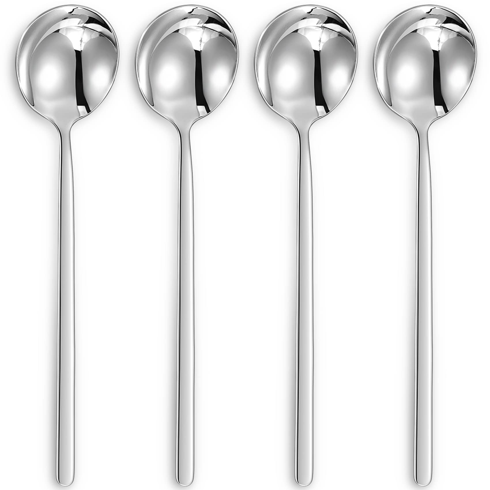 Keawell Premium Korean Soup Spoons With Long Handles, Set Of 4, 18/10 Stainless Steel, Dishwasher Safe (Plain)