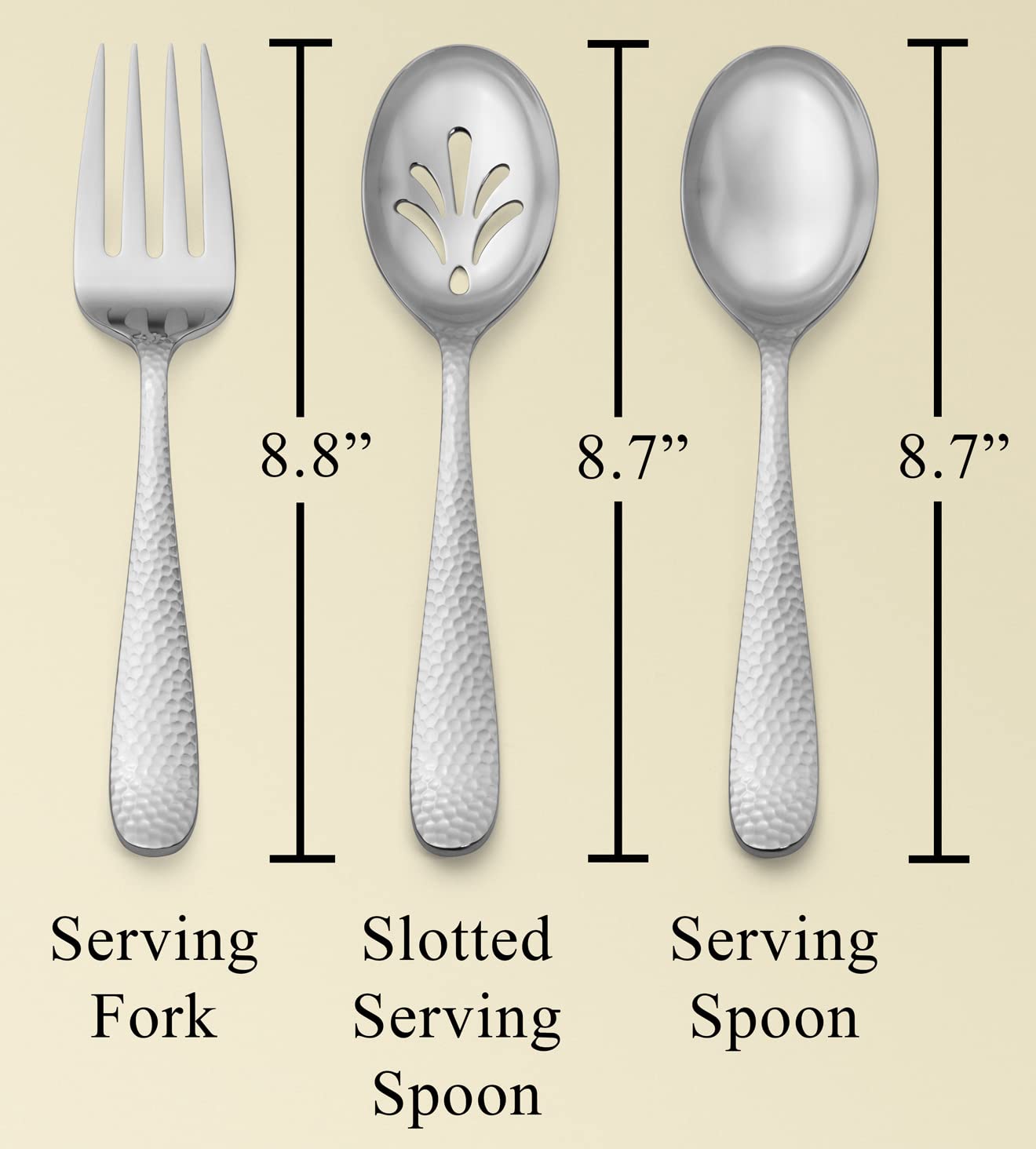 Hudson Essentials 9-Piece Bergamo Hammered 18/10 Stainless Steel Serving Fork & Serving Spoon Set - Flatware Silverware