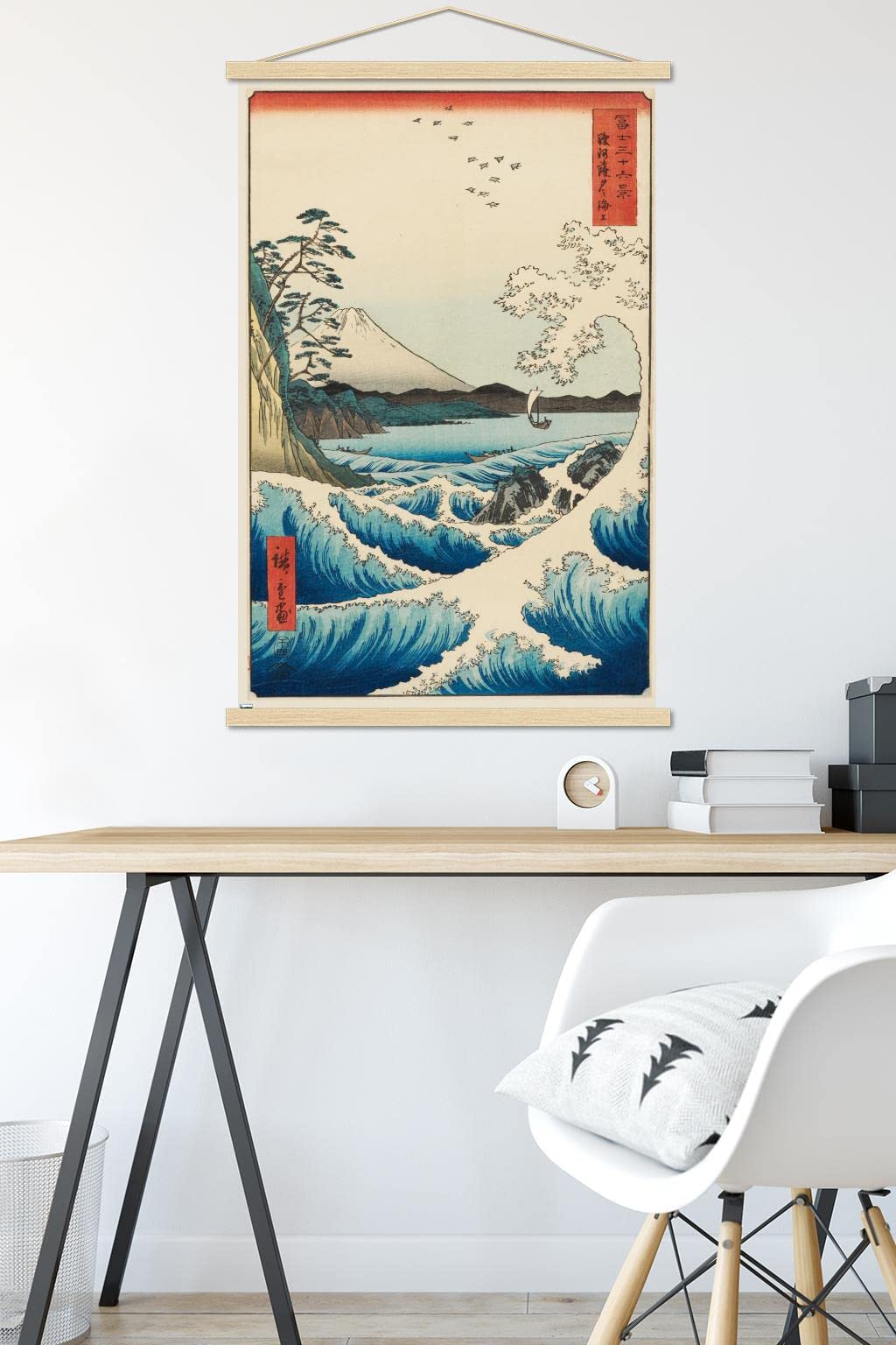 Trends International Hiroshige - The Sea At Satta Wall Poster, 22.375'' X 34'', Premium Print And Beechwood Hanger Bundle