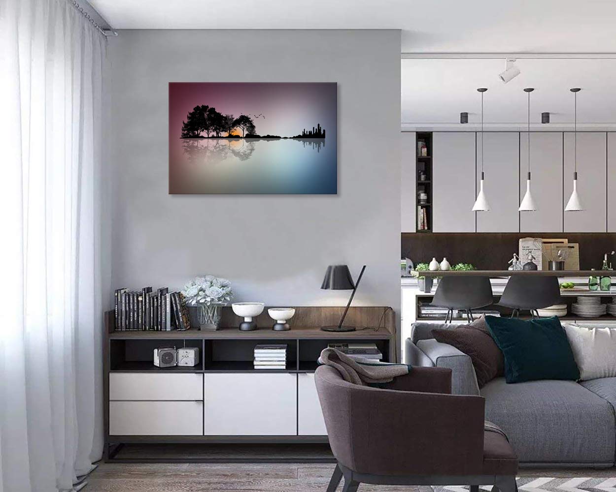 Urttiiyy Modern Blue White Music Abstract Guitar Tree Canvas Paintings Guitar Wall Art Music Home Decor For Living Room Hd Print