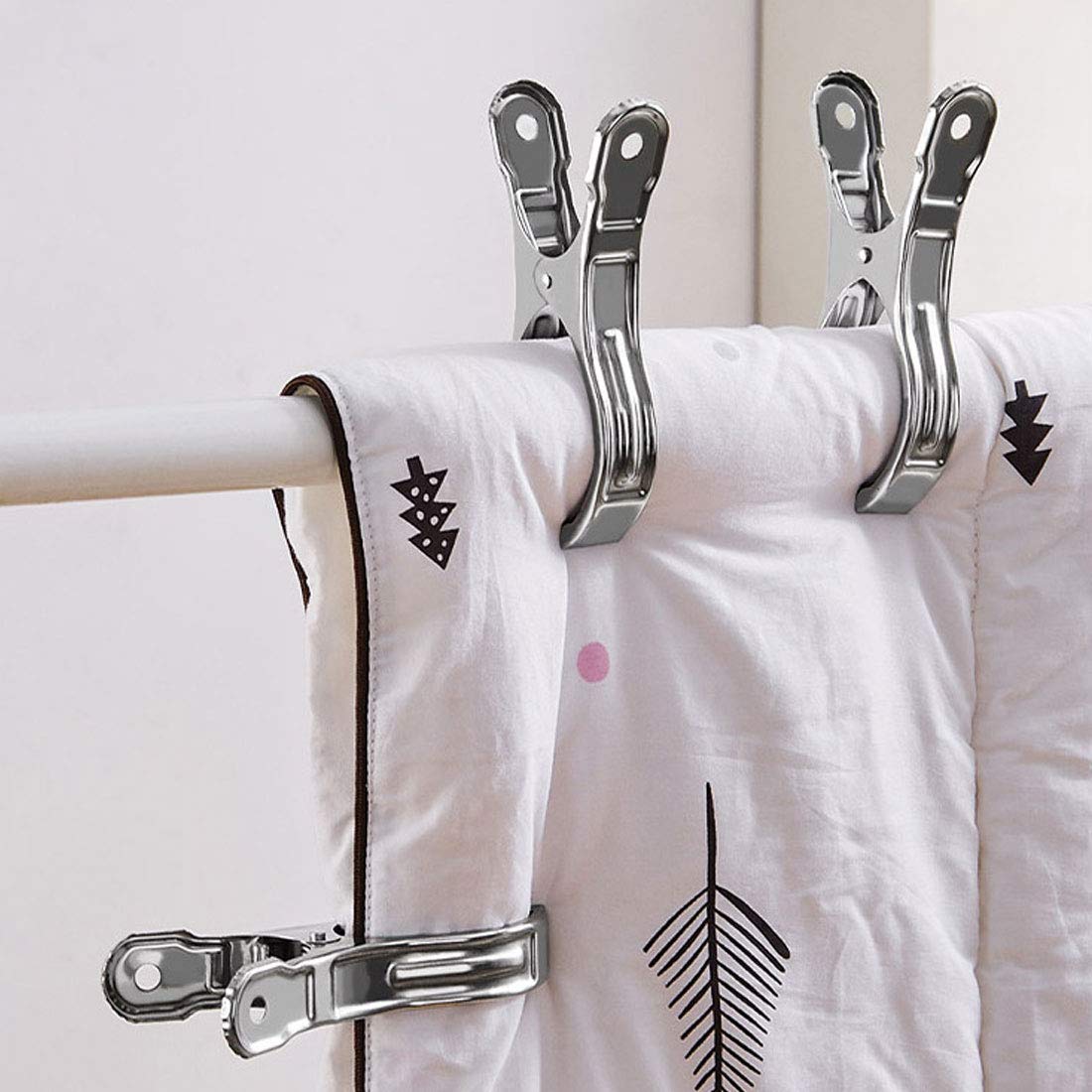 Fommen Outdoor Heavy Duty Clothespins 10 Pack Large Stainless Steel Quilt Clips,Beach Towel Clips,Curtain Clamps,Rubber Tipped M