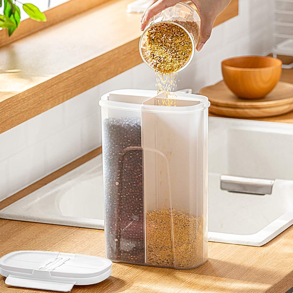 Poeland Storage Jars Canisters With Built-In Partition / 4 Compartments For Spaghetti Pasta Noodles Cereal - White