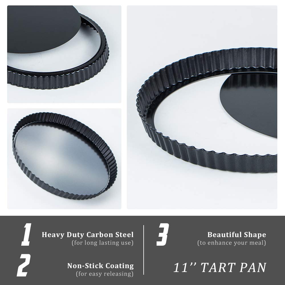 Webake 11 Inch Tart Pan Heavy Duty Quiche Pan Removable Bottom Nonstick Round Pie Pan