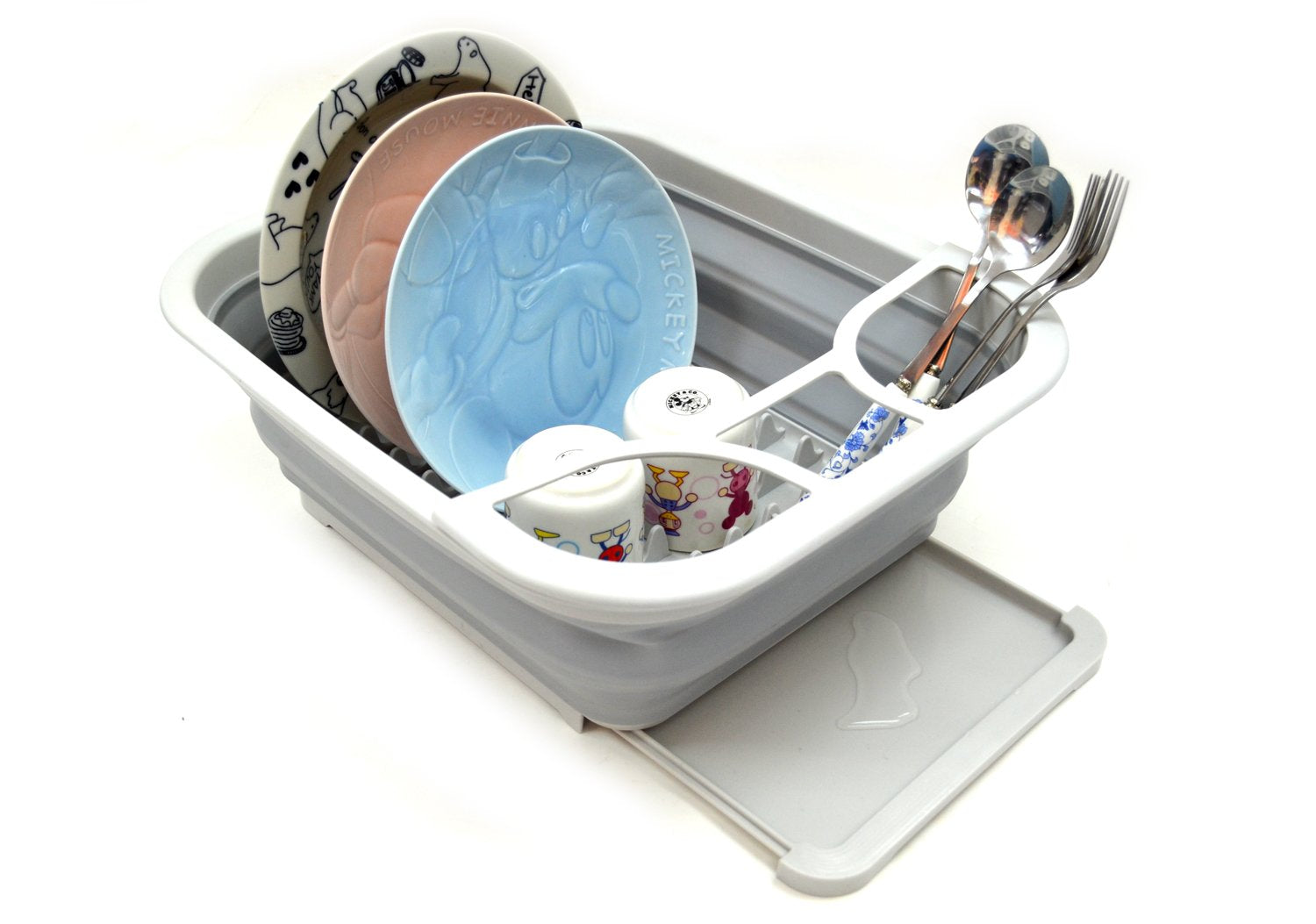 Sammart Set Of 2 Collapsible Dish Drainer With Drainer Board - Foldable Drying Rack Set - Portable Dinnerware Organizer - Space