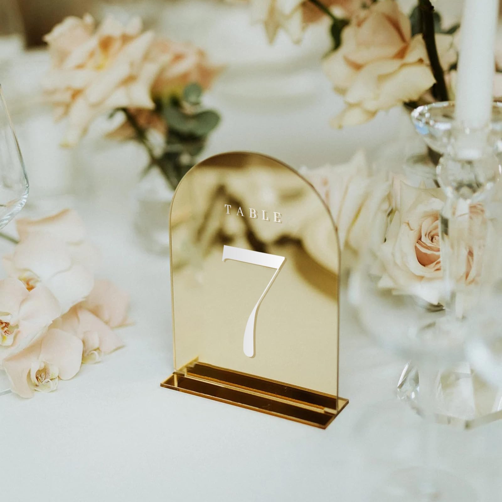 Jinmury Gold Wedding Table Numbers 1-15 With Stands, 15 Pack 5X7'' Gold Acrylic Arch Sign With Stand Gold Mirror Acrylic Arch Ta