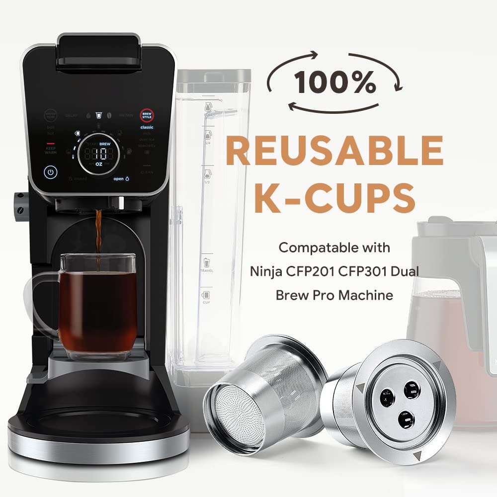 2 Pack K Cups Reusable Coffee Pods For Ninja Dual Brew Coffee Maker Stainless Steel Permanent K Cups Filters Coffee Accessories
