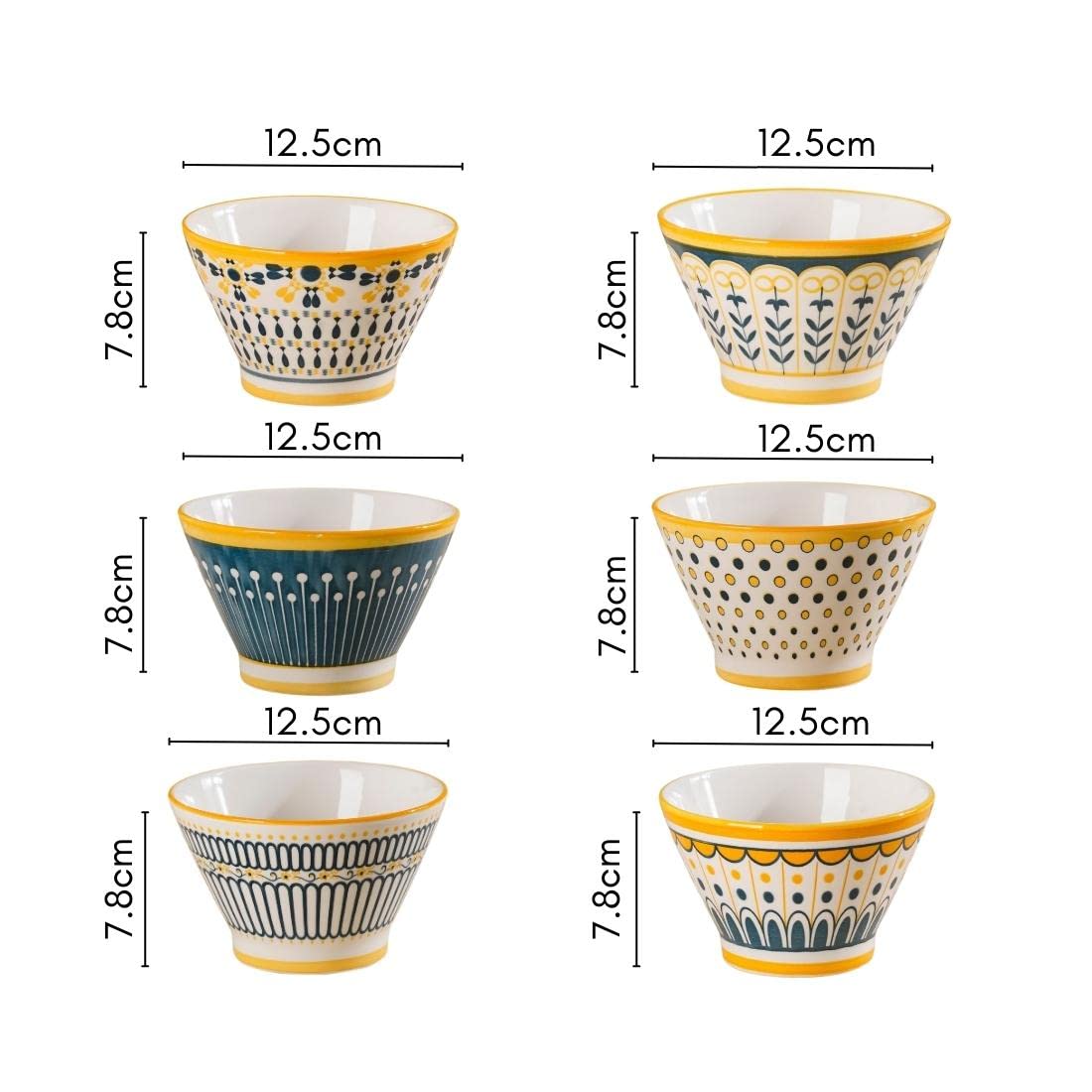 Nestasia Set of 6 Multicolor Aloha Ceramic Ramen Bowls for Serving Noodles, Ramen, Snacks, Soups, or Curries (Set of 6, 350ml Ea