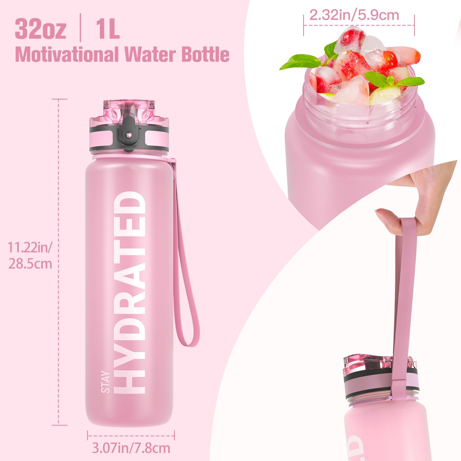 Sahara Sailor Water Bottle 32Oz, Durable And Leakproof Water Bottles Motivational With Time Marker, Tritan, Bpa Free, Wide Mouth