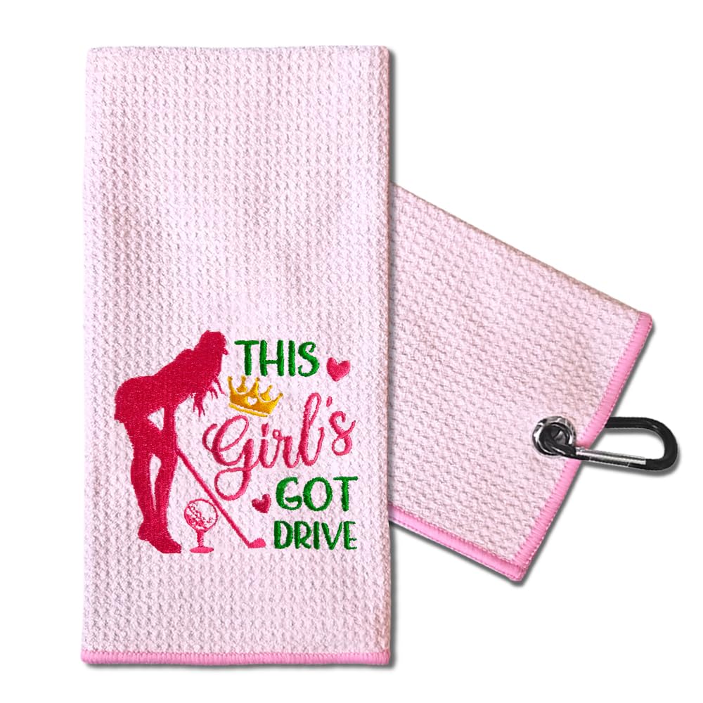 TOUNER This Girl s Got Drive Golfing Towels Embroidered Funny Ladies Golf Gifts, Golfing Bag Towel Present, Ladies Golf Accesso