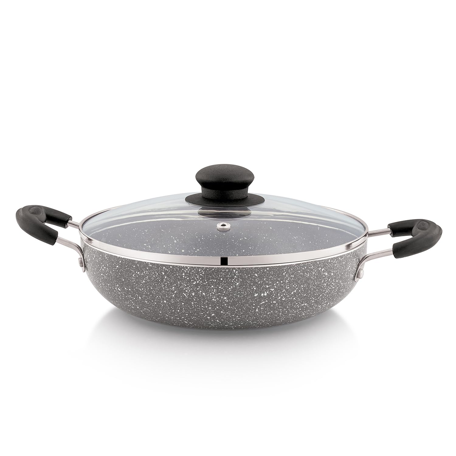 Amazon Solimo Non-Stick Kadai With Glass Lid | Granite Finish | Induction Base | Pfoa Free | High Temperature Resistant Exterior