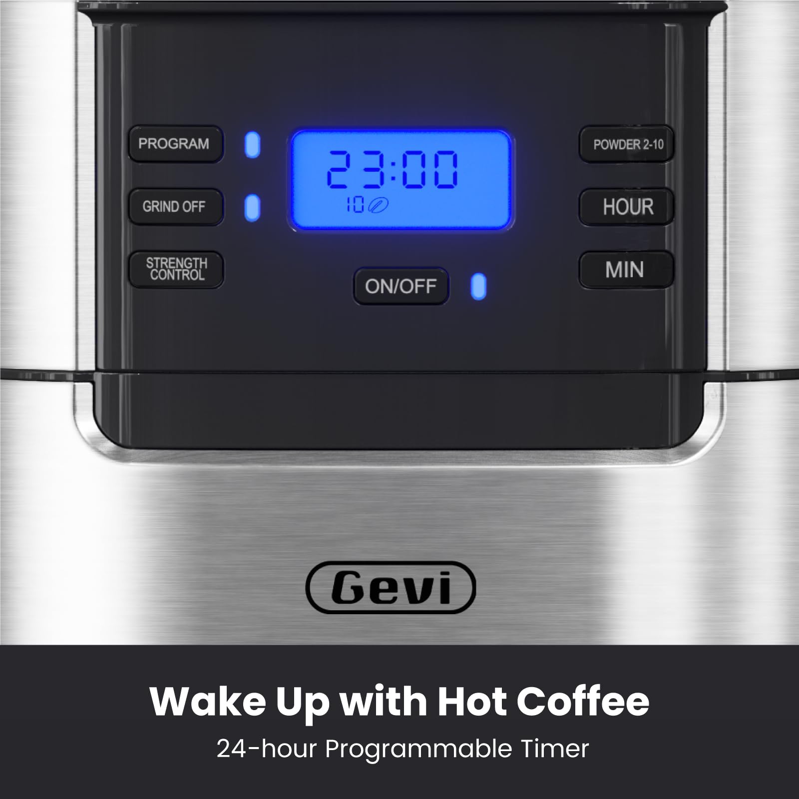 Gevi 10-Cup Drip Coffee Maker With Built-In Grinder, Programmable Brew Coffee Machine With Timer, Reusable Filter, 1.5L Water Ta