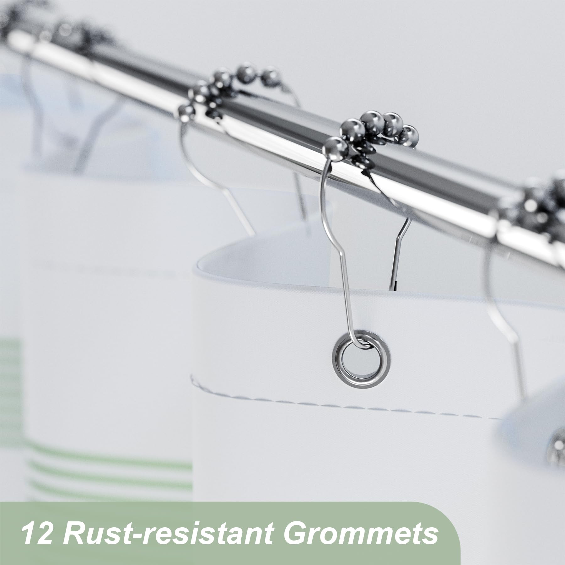 Amazerbath Shower Curtain, Washable Cloth Sage Green Shower Curtain With 12 Shower Curtain Hooks, Fabric Green And White Striped