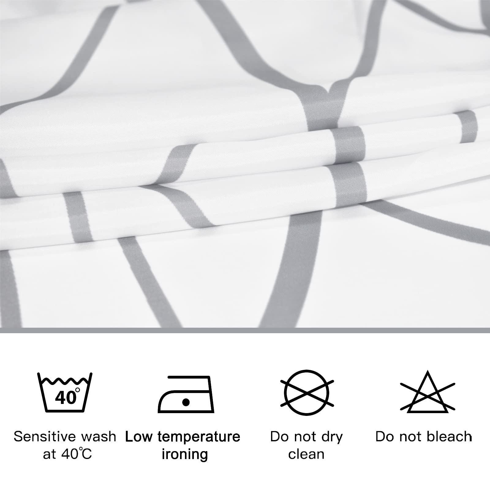 Punkray Grey And White Striped Fabric Shower Curtain For Bathroom With 14 Hooks, Shower Curtains For Bathroom Decor, Waterproof