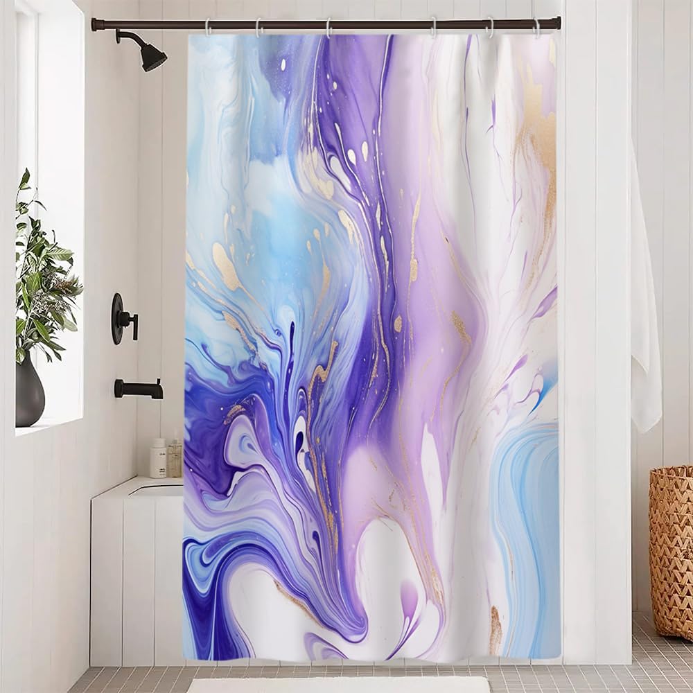 Ruelvth Purple Shower Curtain, Modern Purple And Blue Marble Shower Curtain For Bathroom Waterproof Fabric Abstract Shower Curta