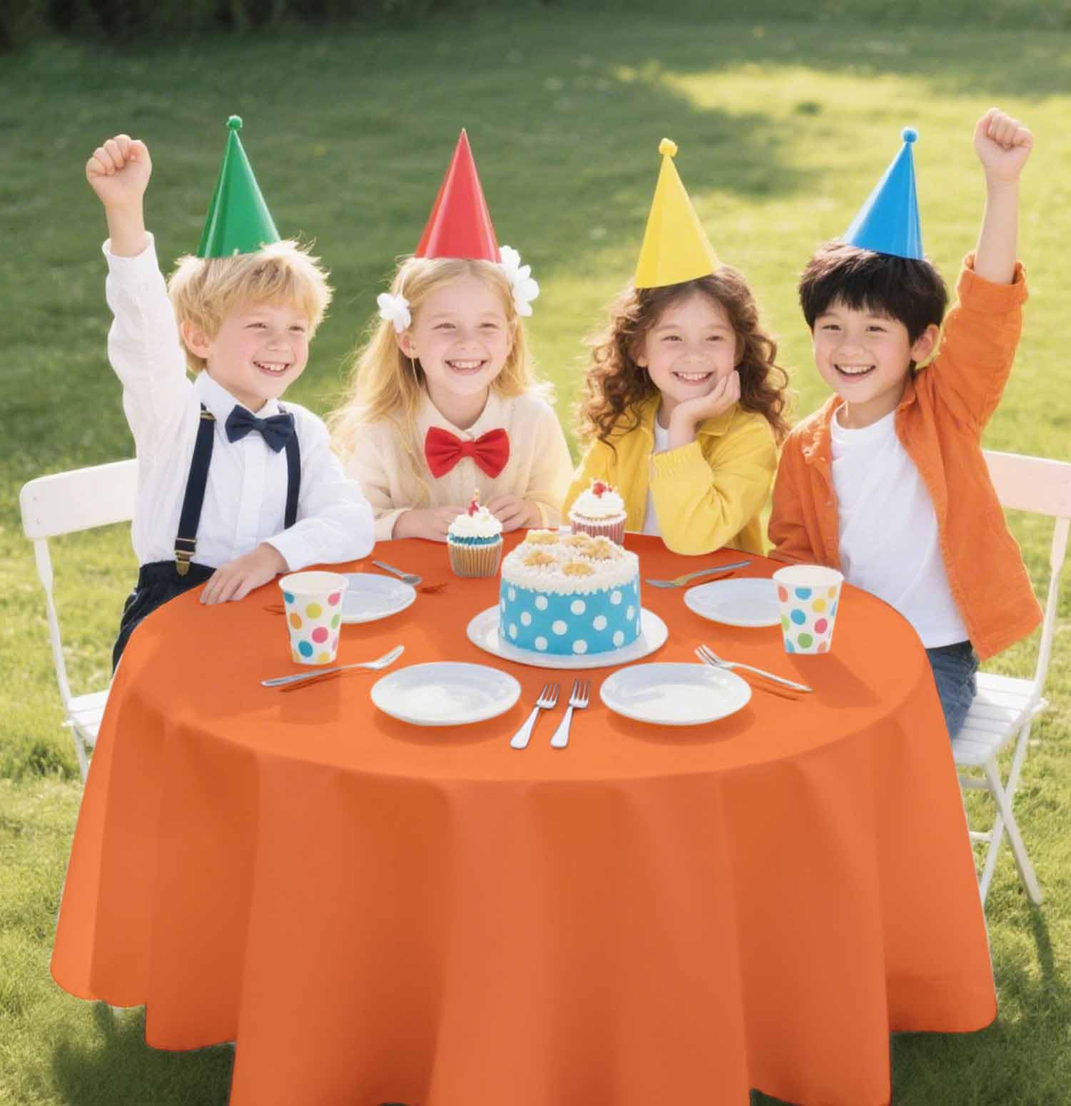 SietDESEO 3 Pack Orange Tablecloth Round 84 x 84 Plastic Table Cover Waterproof Orange Table Cloth Disposable for Wedding Birthd