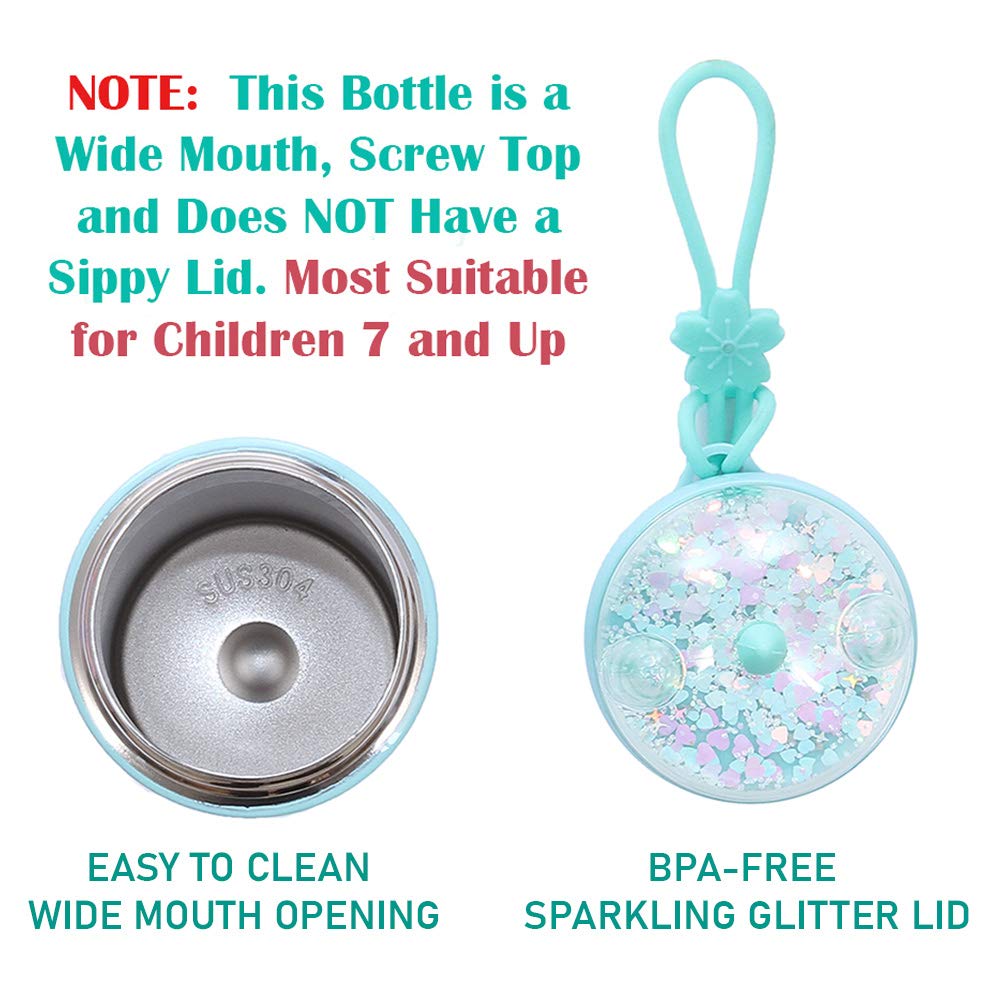Kinia 12 Oz Unicorn Glitter 18/8 Stainless Steel Double Wall Vacuum Insulated Kids Water Bottle - Leak Proof With Bpa Free Multi