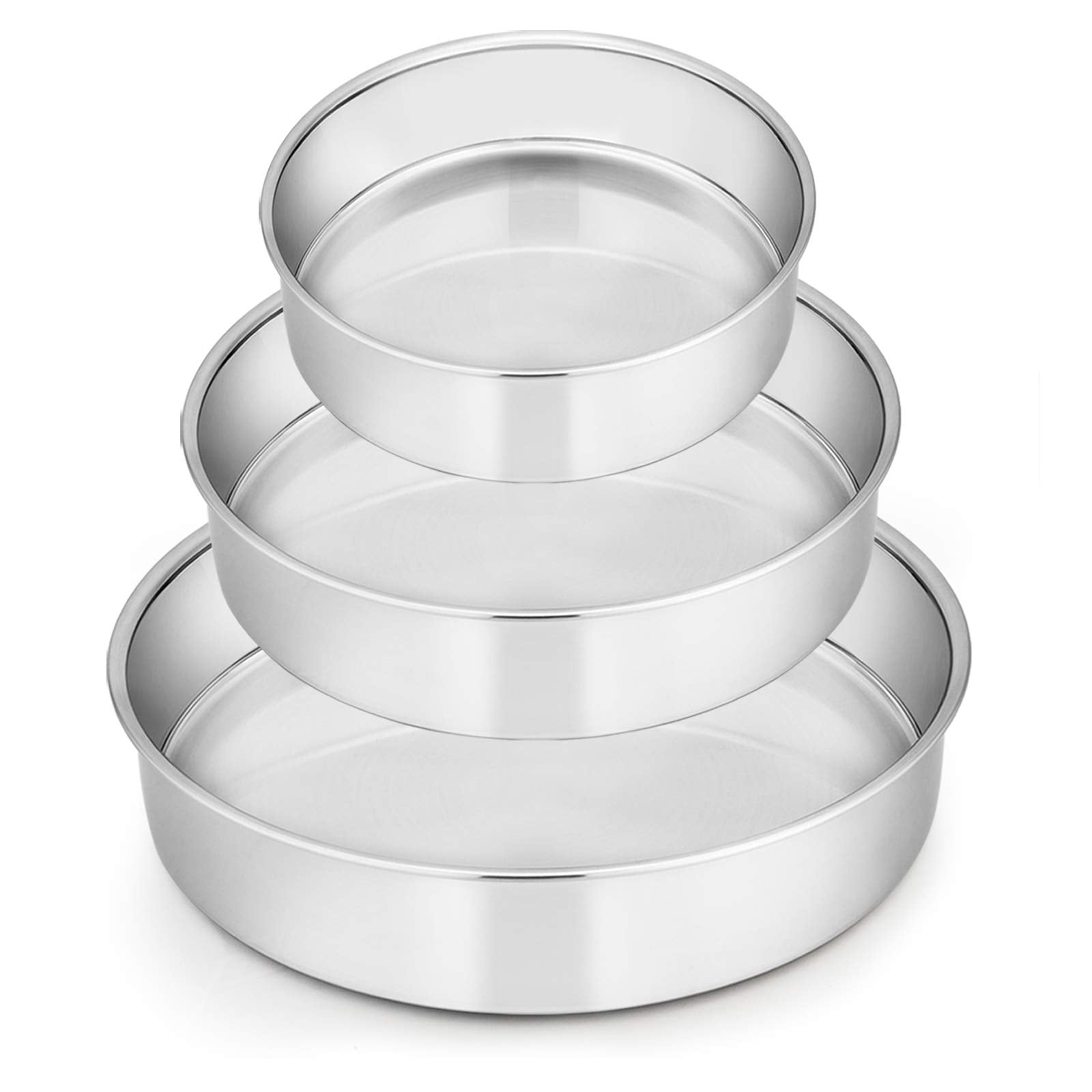 E-Far Cake Pan Set Of 3 (6 Inch/8 Inch/9 Inch), Stainless Steel Round Layer Cake Baking Pans, Perfect For Birthday Wedding Tier